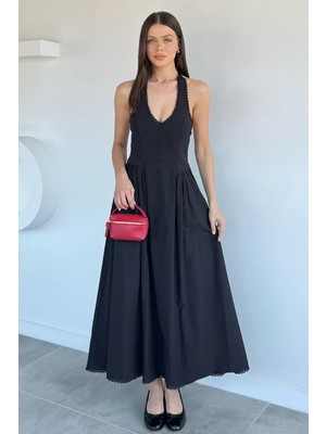 Gülseli Kadın Boyundan Bağlamalı Bel Lastikli Elbise P-00022004