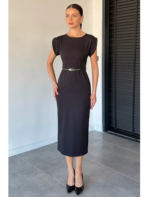 Gülseli Kadın Kemer Aksesuarlı Yırtmaç Detaylı Elbise P-00021879