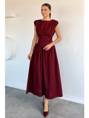 Gülseli Kadın Omuz Vatkalı Korsajlı Poplin Elbise P-00021878