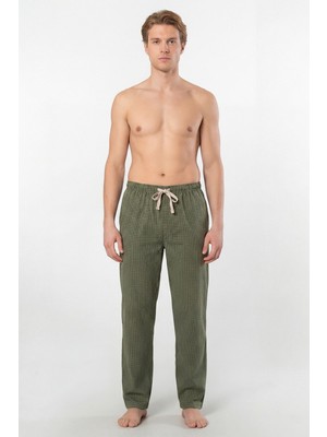 Cacharel Erkek Ekoseli Dokuma Pijama Tek Alt, %95 Pamuk, %5 Elastan