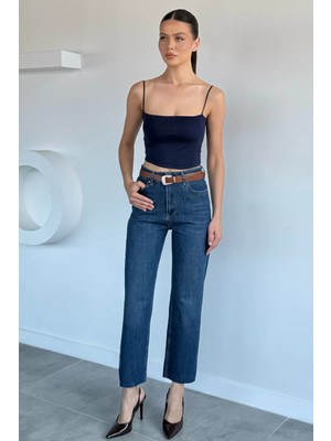Gülseli Kadın Kemerli Kesik Paça Jean Kot Pantolon P-00021948