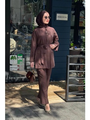 Moodbasic Bambu Keten Pantolonlu Takım MB24.710 Çikolata
