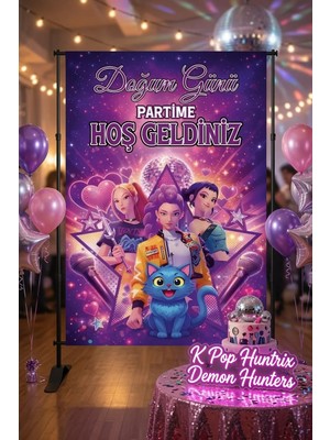 Dodomar K Pop Huntrix Demon Hunters Doğum Günü Afişi 70X100 cm Branda Parti Arka Fon Dekoru