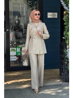 Jamila Sarah Velora Pantolonlu Takım SS26-9315 Bej