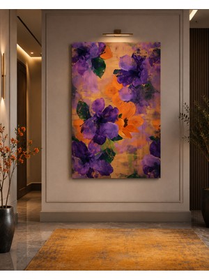 Othello Art Mor ve Turuncu Çiçekler Kanvas Tablo – Modern Floral Duvar Dekoru