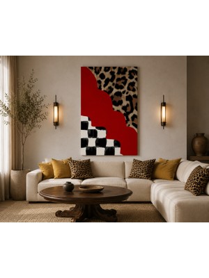 Othello Art Leopar Desenli Soyut Kanvas Tablo | Kırmızı Geometrik Modern Duvar Dekoru | Salon, Ofis ve Oturma Odası Tablosu