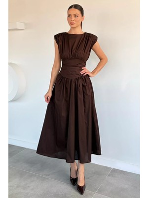 Gülseli Kadın Omuz Vatkalı Korsajlı Poplin Elbise P-00021878