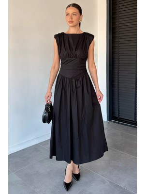 Gülseli Kadın Omuz Vatkalı Korsajlı Poplin Elbise P-00021878