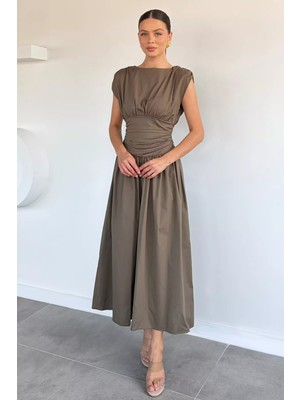 Gülseli Kadın Omuz Vatkalı Korsajlı Poplin Elbise P-00021878