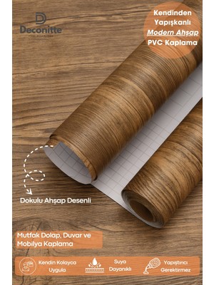 Deconitte Kendinden Yapışkanlı Ahşap Görünümlü Mutfak Banyo Tezgah Duvar Dolap Masa Kaplama 60X300CM