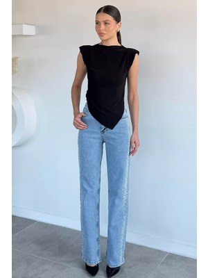 Gülseli Kadın Taş Detaylı Palazzo Jean Kot Pantolon P-00021905