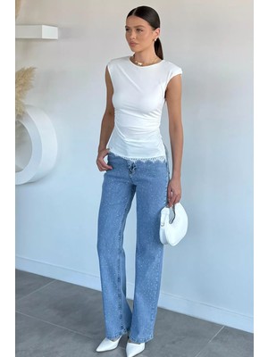 Gülseli Kadın Serpme Taşlı Palazzo Jean Kot Pantolon P-00021904