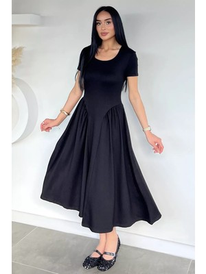 Gülseli Kadın Kare Yaka Yarım Kol Elbise P-00021893