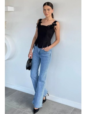 Gülseli Kadın Ispanyol Paça Taşlı Jean Kot Pantolon P-00021885