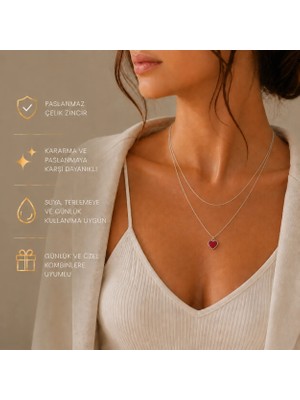 Liora De Mar Çift Zincirli Kalp Detaylı Choker Kolye ( Herboyun Ölçüsüneuygun)