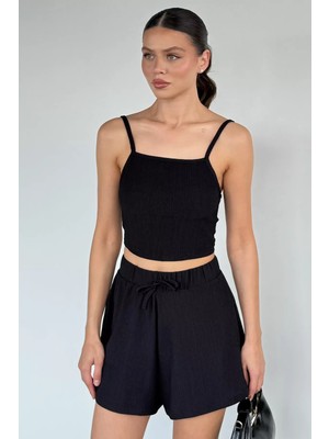 Gülseli Kadın Bel Lastikli Şort Biyeli Crop Ikili Takım P-00021892