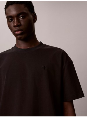 Calvin Klein Erkek Rahat Kalıp Yuvarlak Yakalı Arkası Logo Imzalı Kısa Kollu Siyah T-Shirt LV04RAB806-UB1