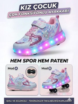 Enoch Çocuk Patenli Işıklı Tekerlekli Spor Ayakkabı & Rahat Cırt Cırtlı Kaykay Ayakkabı 4 Tekerli Sneaker
