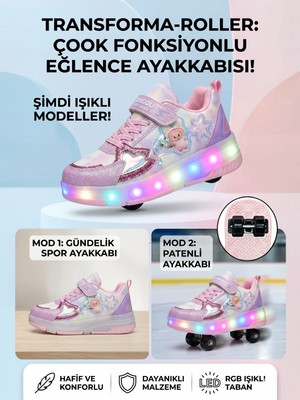 Enoch Çocuk Patenli Işıklı Tekerlekli Spor Ayakkabı & Rahat Cırt Cırtlı Kaykay Ayakkabı 4 Tekerli Sneaker
