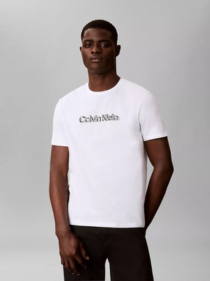 Calvin Klein Erkek Regular Fit Yuvarlak Yakalı Logo Baskılı Pamuklu Kısa Kollu Beyaz T-Shirt LV04LG809G-YAF