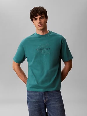 Calvin Klein Erkek Rahat Kesim Ck Logo Işlemeli Yuvarlak Yakalı Kısa Kollu Yeşil T-Shirt LV04RG814G-8ZU