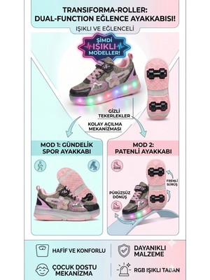 Enoch Çocuk Patenli Işıklı Tekerlekli Spor Ayakkabı & Rahat Cırt Cırtlı Kaykay Ayakkabı 4 Tekerli Sneaker