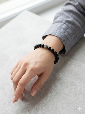 Rose Doğaltaş 8 mm Obsidyen Doğaltaş Bileklikunisex  Lak Kaplama