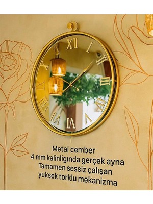 MGS Duvar Saati -Tinatti Gold Roma Aynalı Duvar Saati 50 cm
