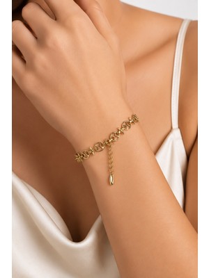 Balenbi Jewelry Kadın Gold Renk Çivili Halka Detaylı Kararmaz Çelik Zincir Bileklik 1095