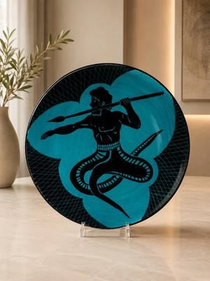 Anka Select Mitolojik Figürlü El Yapımı Dekoratif Seramik Tabak – Turkuaz Siyah Sanatsal Duvar ve Konsol Dekoru 25cm