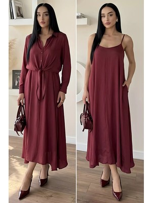 Gülseli Kadın Gömlek Kombinli Yazlık Saten Elbise P-00021771