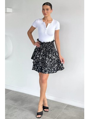 Gülseli Kadın Bel Lastikli Kat Kat Şortlu Mini Etek P-00021818