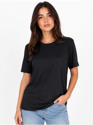 Zemci Siyah Viskon T-Shirt O Yaka Bluz