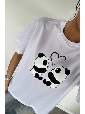 Gülseli Kadın Panda Baskılı Tişört P-00021694