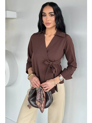 Gülseli Kadın Kruvaze Yaka Bağlamalı Bluz P-00021785