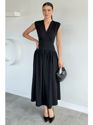 Gülseli Kadın V Yaka Sıfır Kol Dalgıç Elbise P-00021823
