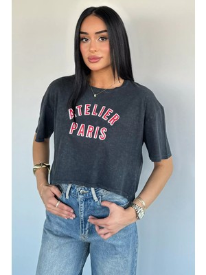 Gülseli Kadın Baskılı Yıkamalı Kısa Tişört P-00021811