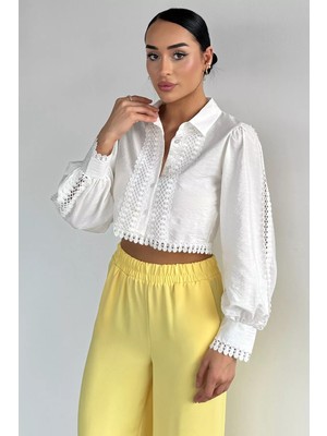 Gülseli Kadın Güpür Detaylı Gömlek P-00021815