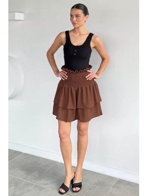 Gülseli Kadın Bel Lastikli Kat Kat Şortlu Mini Etek P-00021818