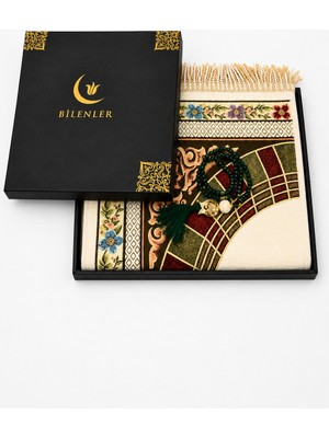 Bilenler Astarlı Lale Desenli Seccade & Kristal Tesbih Seti