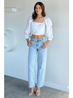 Gülseli Kadın Yüksek Bel Kemer Detaylı Palazzo Jean Kot Pantolon P-00021572