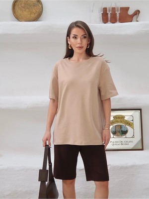 Paw Garage Kadın Mia Interlok Kumaş Bisiklet Yaka Oversize T-Shirt