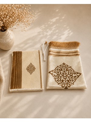 Bilenler Çantalı Fermuarlı Hümayun Seccade Krem Kahve Hmy-02 (Hafif ve Ince Dokulu)