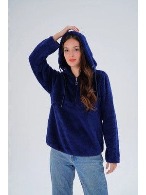 Paw Garage Kadın Büyük Beden Geniş Kalıp Wellsoft Kumaş Kapüşonlu Sweat - Içi Dışı Peluş Tasarım, Sıcak Tutar