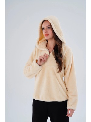 Paw Garage Kadın Büyük Beden Geniş Kalıp Wellsoft Kumaş Kapüşonlu Sweat - Içi Dışı Peluş Tasarım, Sıcak Tutar
