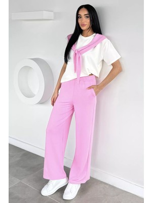 Tozlu Gülseli Kadın Bel Lastikli Pantolon Ön Bağlamalı Bluz Ikili Takım P-00021470
