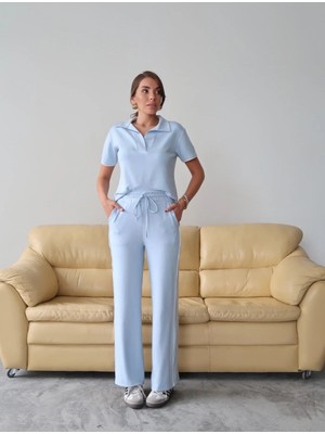 Paw Garage Kadın Maribel Pamuklu Modal Kumaş Polo Yaka Bluz-Pantolon Ikili Alt-Üst Takım, 4 Mevsim Günlük Takım