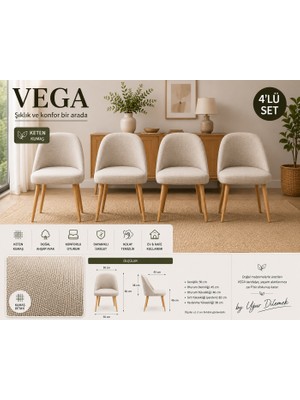arge demo Vega Yemek Masası Sandalyesi Keten Kumaş (4 Adet)