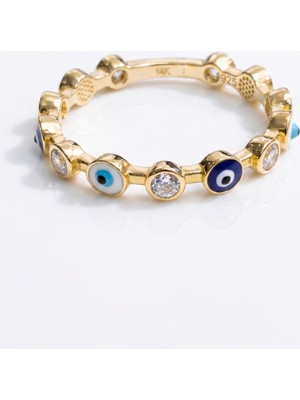 Nova Grup Nazar Boncuklu Mineli 14 Ayar Altın Yüzük