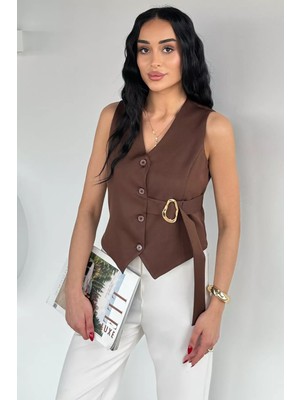 Gülseli Kadın Iç Astarlı Kemer Aksesuarlı Yelek P-00021506